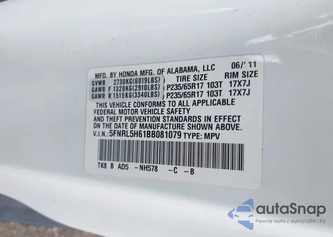 2011 Honda Odyssey Ex-L from USA, damaged, VIN 5FNRL5H61BB081079
